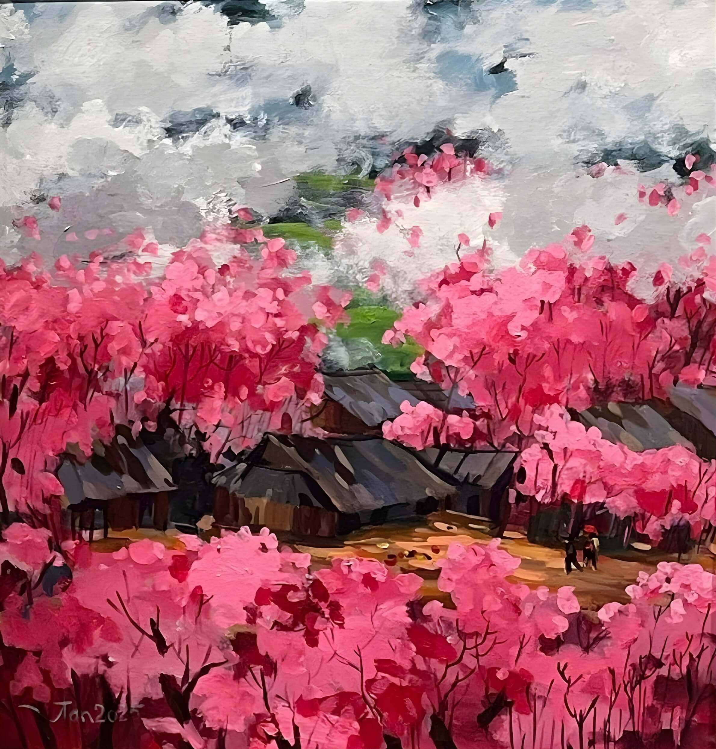 Bản Em Mùa Xuân - Tranh Sơn Dầu của Họa Sĩ Giáp Văn Tuấn Bản Em Mùa Xuân - Tranh Sơn Dầu của Họa Sĩ Giáp Văn Tuấn