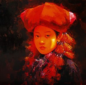 Cô Gái Dao Đỏ IV - Tranh Acrylic Nghệ Thuật của Họa Sĩ Hoàng Hoàn