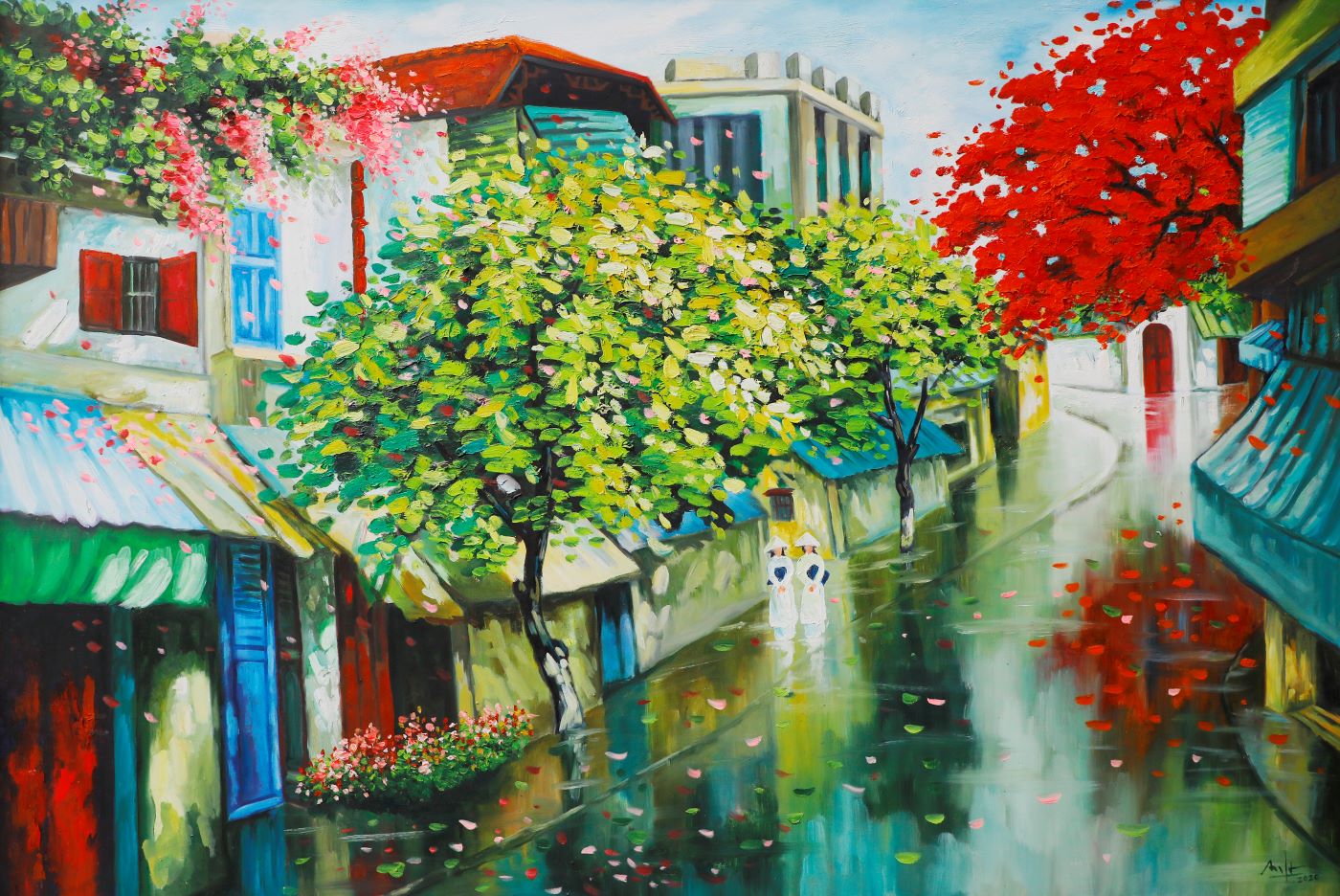 Phố sau mưa II tranh sơn dầu họa sĩ Đậu Quang Anh
