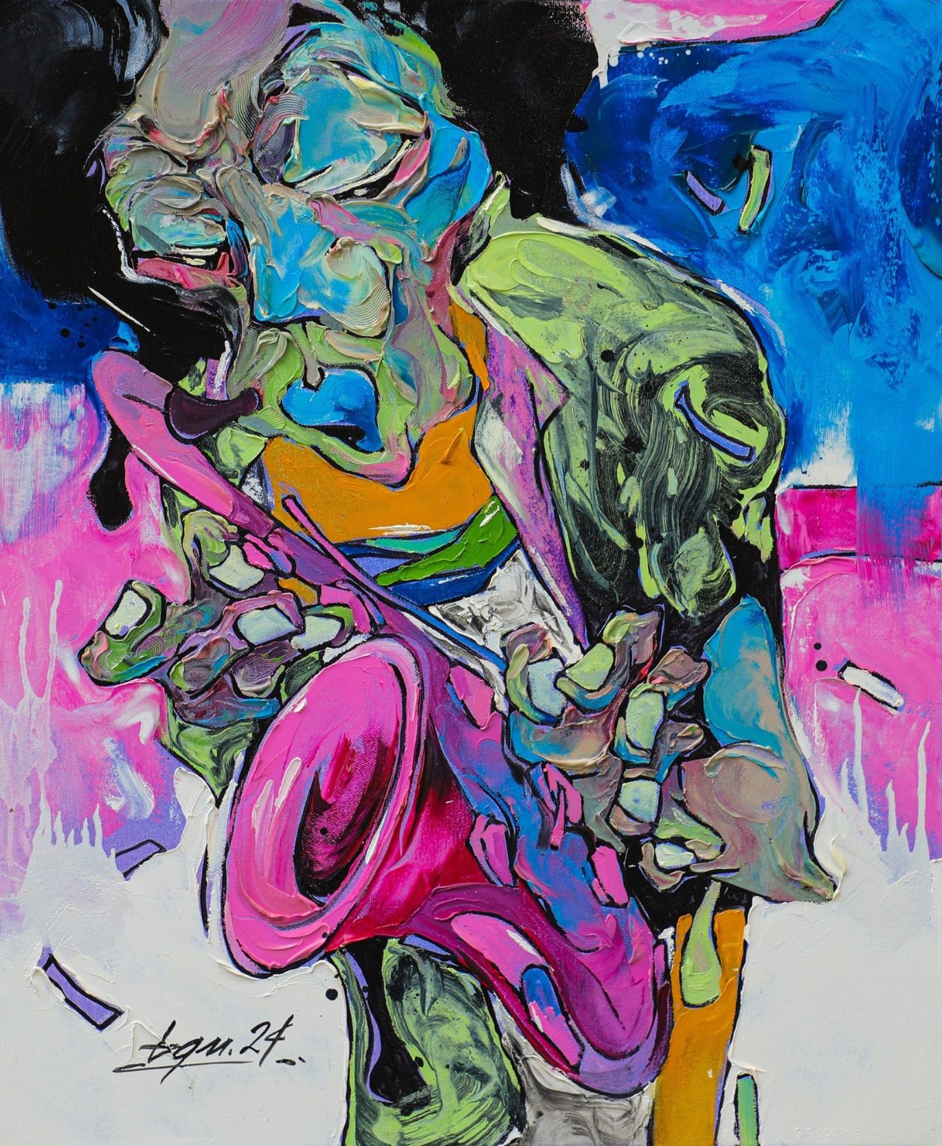 Saxophone - Tranh sơn dầu độc bản của Hoạ sĩ Lã Bá Quân Saxophone - Tranh sơn dầu độc bản của Hoạ sĩ Lã Bá Quân