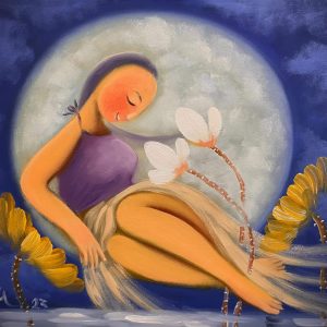 Thiếu nữ chơ trăng tranh sơn dầu họa sĩ Hoàng A sáng