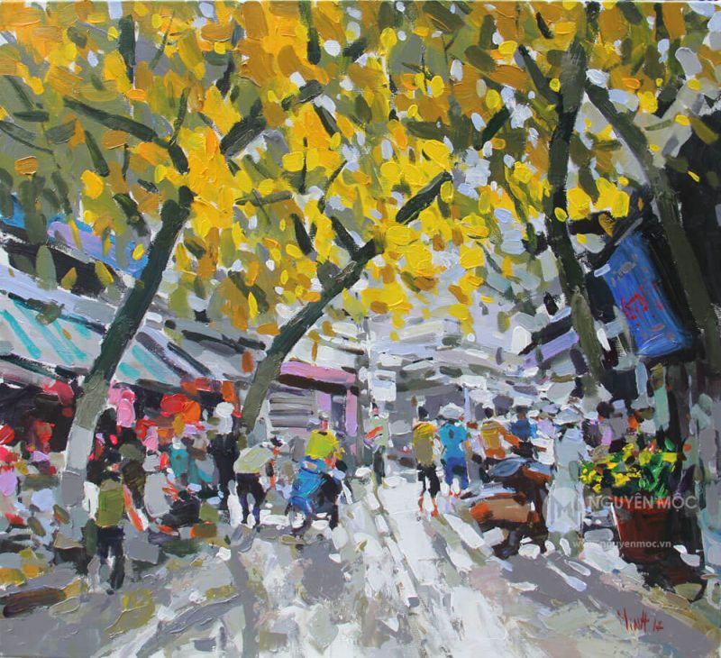 chiều thu - tranh phố acrylic phạm hoàng minh