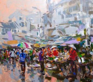 Chợ Trên Phố 02 - tranh sơn dầu độc bản