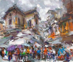 Chợ Trên Phố - tranh sơn dầu độc bản