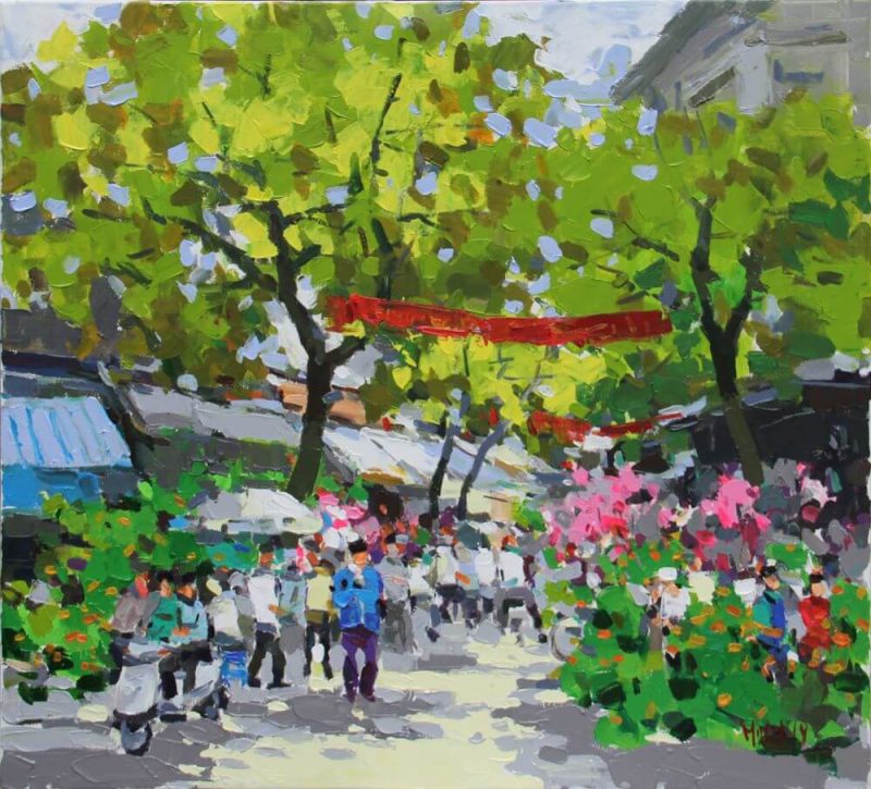 chợ xuân - tranh acrylic trên toan phạm hoàng minh