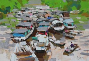 khi trời sáng - tranh phố acrylic
