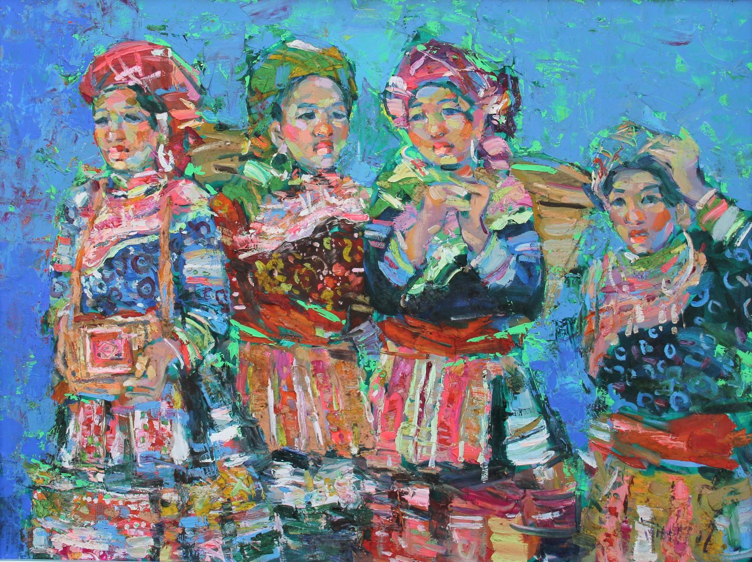 Tranh sơn dầu Những cô gái người H'mong - HS Phạm Hoàng Minh