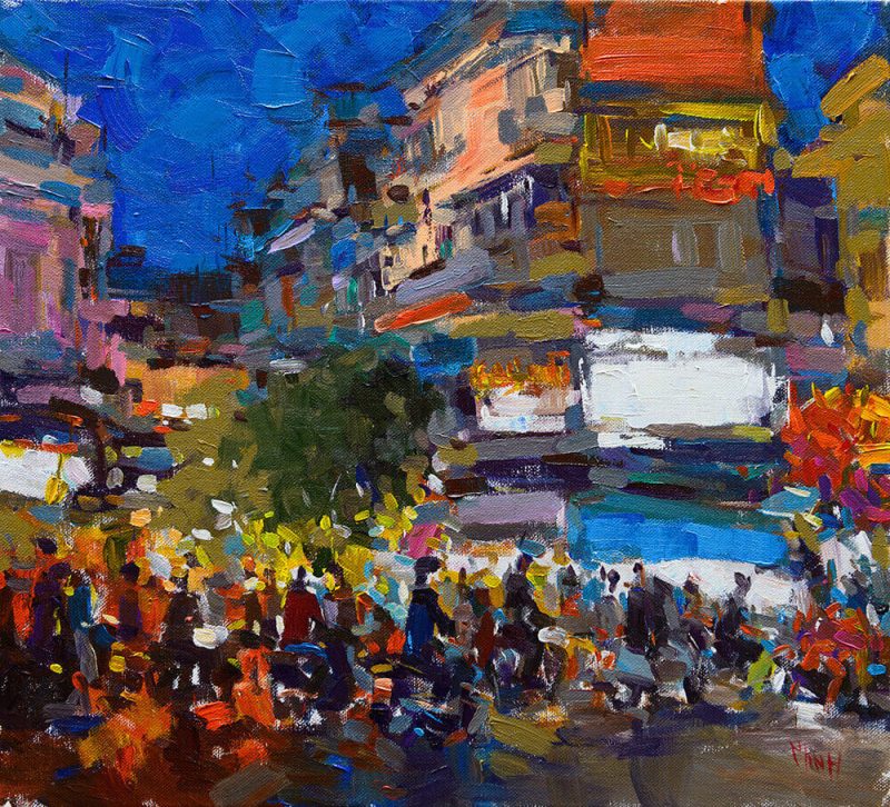 phố cổ hàng gai - tranh phố acrylic phạm hoàng minh