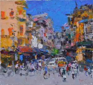 Phố Nguyễn Văn Tố - tranh acrylic độc bản